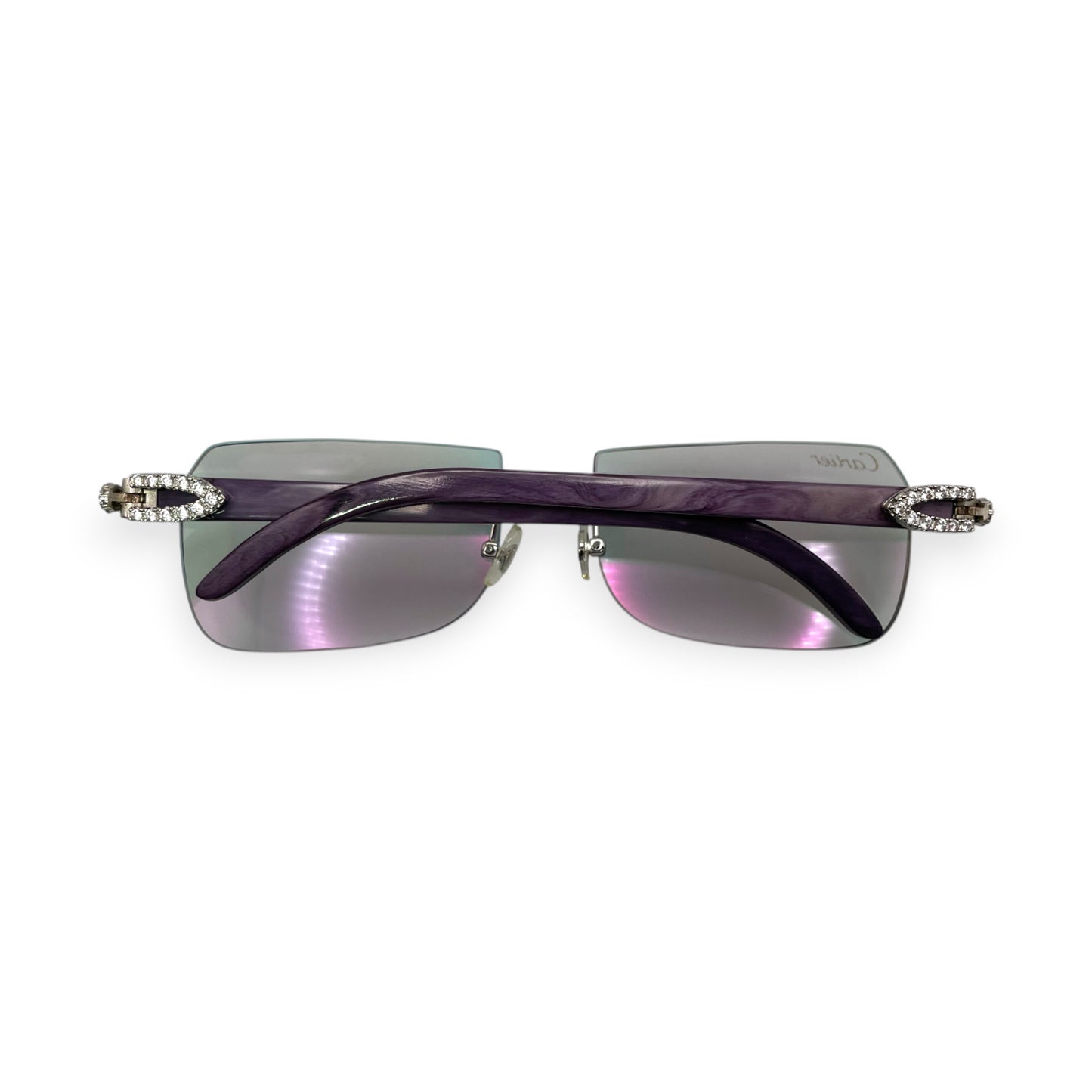 C Decor Buffs (Iced - CZ) - Silver Fusion Gray Genuine Horns Sunglasses w/ Iridescent Transition Lenses - Diamonds Flower Set (2010s)