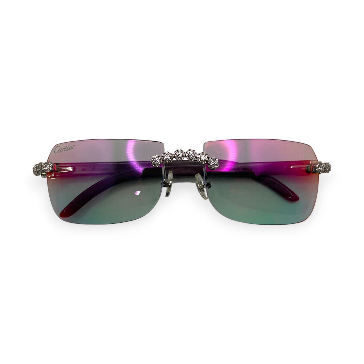 C Decor Buffs (Iced - CZ) - Silver Fusion Gray Genuine Horns Sunglasses w/ Iridescent Transition Lenses - Diamonds Flower Set (2010s)