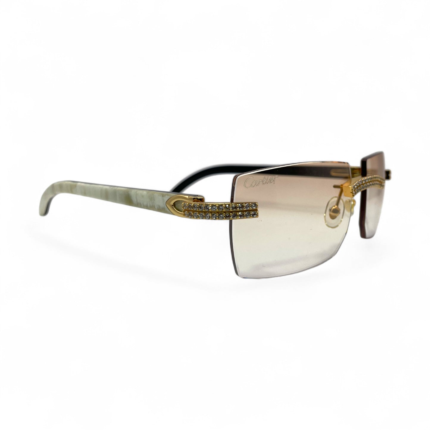 C Decor Buffs (Iced - CZ) - Gold White Genuine Horn Sunglasses - Diamonds Sets (2010s)