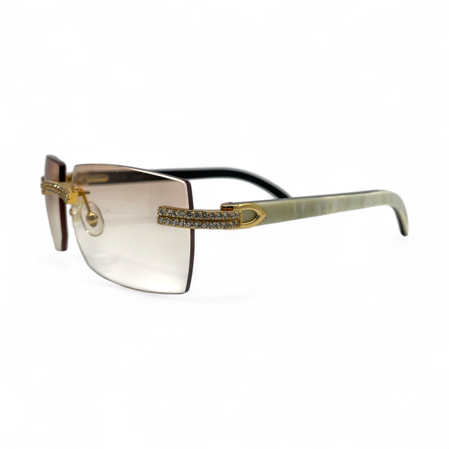 C Decor Buffs (Iced - CZ) - Gold White Genuine Horn Sunglasses - Diamonds Sets (2010s)