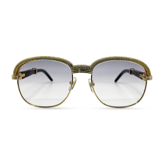 Malmaison - 56-16 Gold Green Woods Sunglasses w/ Diamond Frame & Light Gray Lenses (90s)