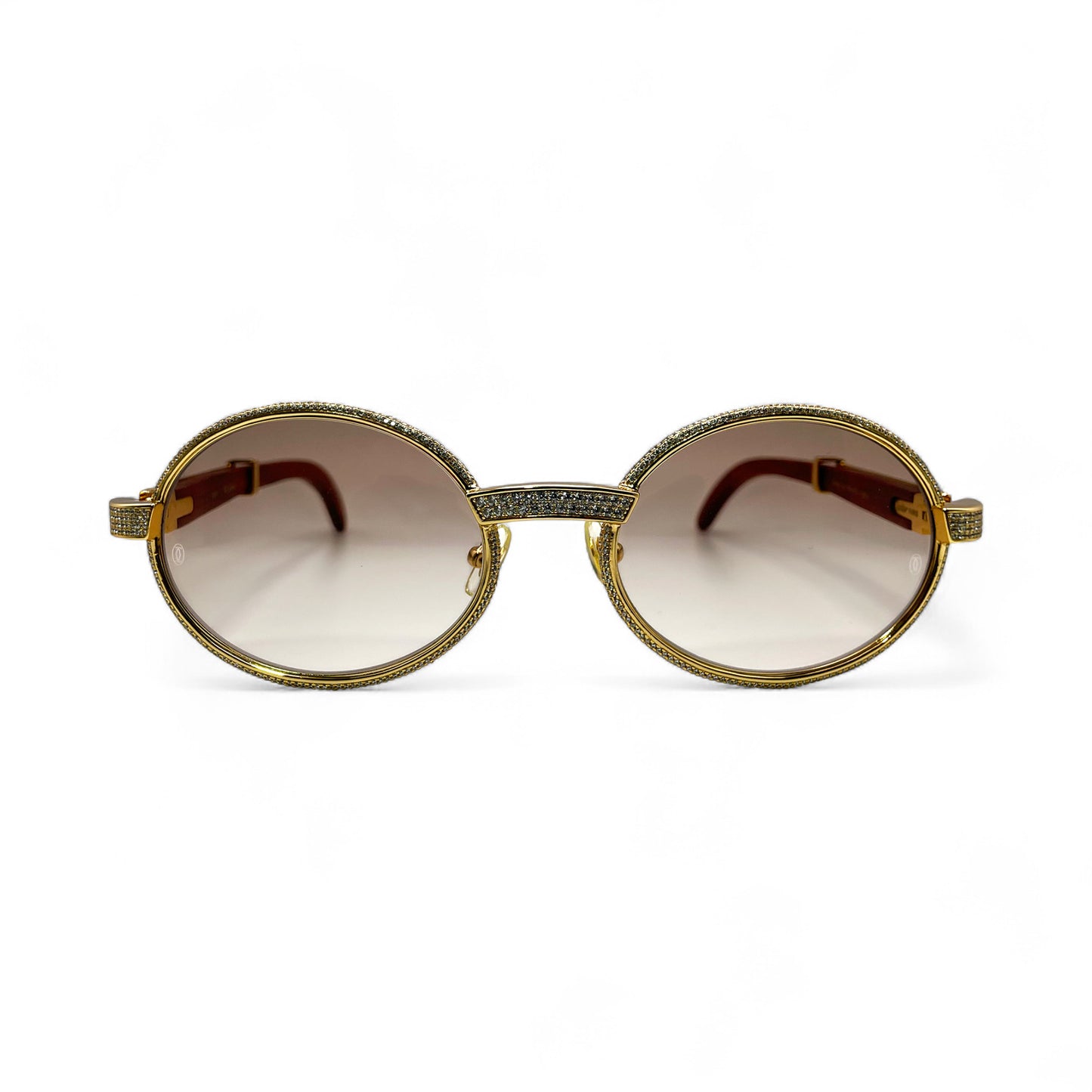 Giverny (Iced) - 55-22 Gold Woods Sunglasses w/ Brown Lenses - Diamonds Set/Frame (90s)