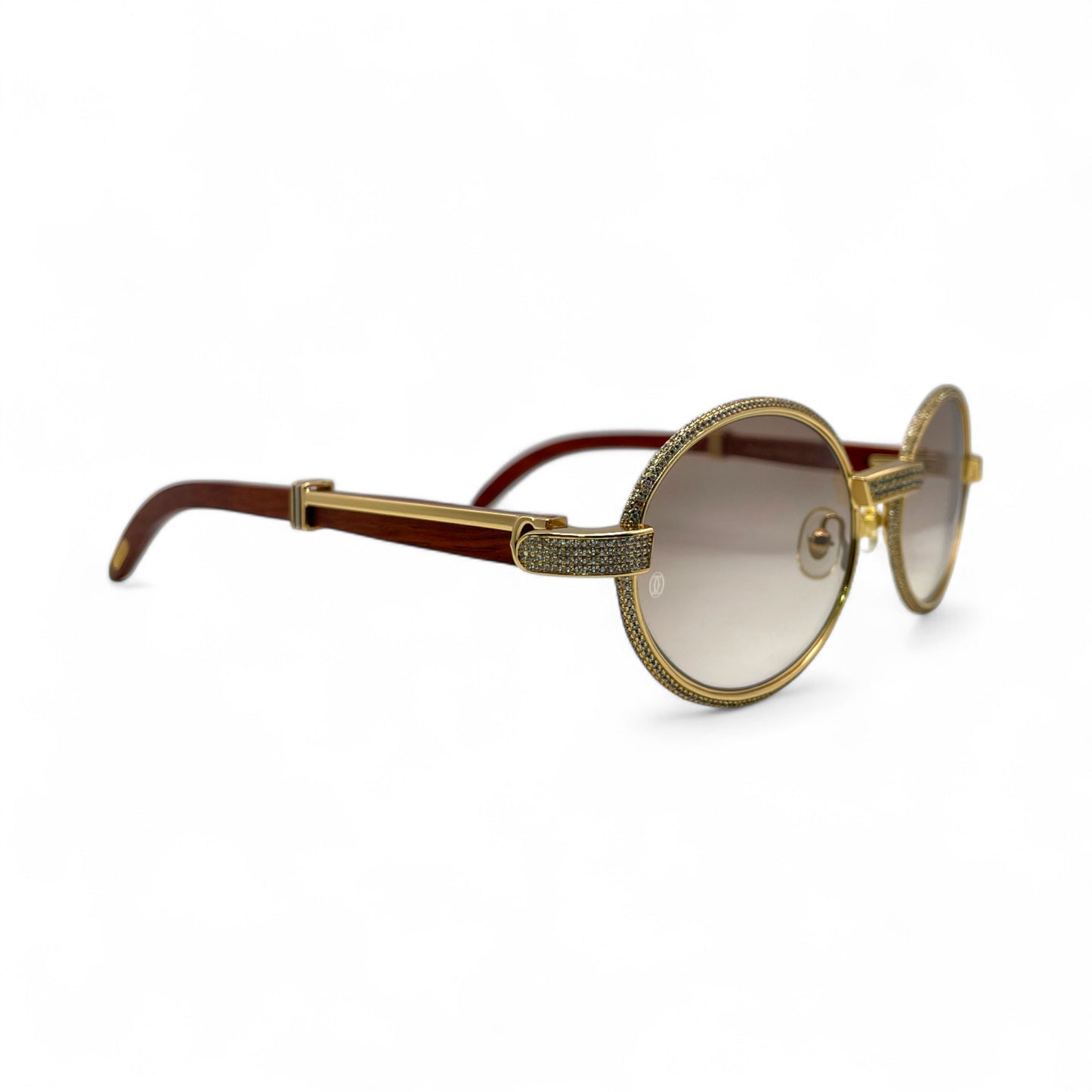 Giverny (Iced) - 55-22 Gold Woods Sunglasses w/ Brown Lenses - Diamonds Set/Frame (90s)