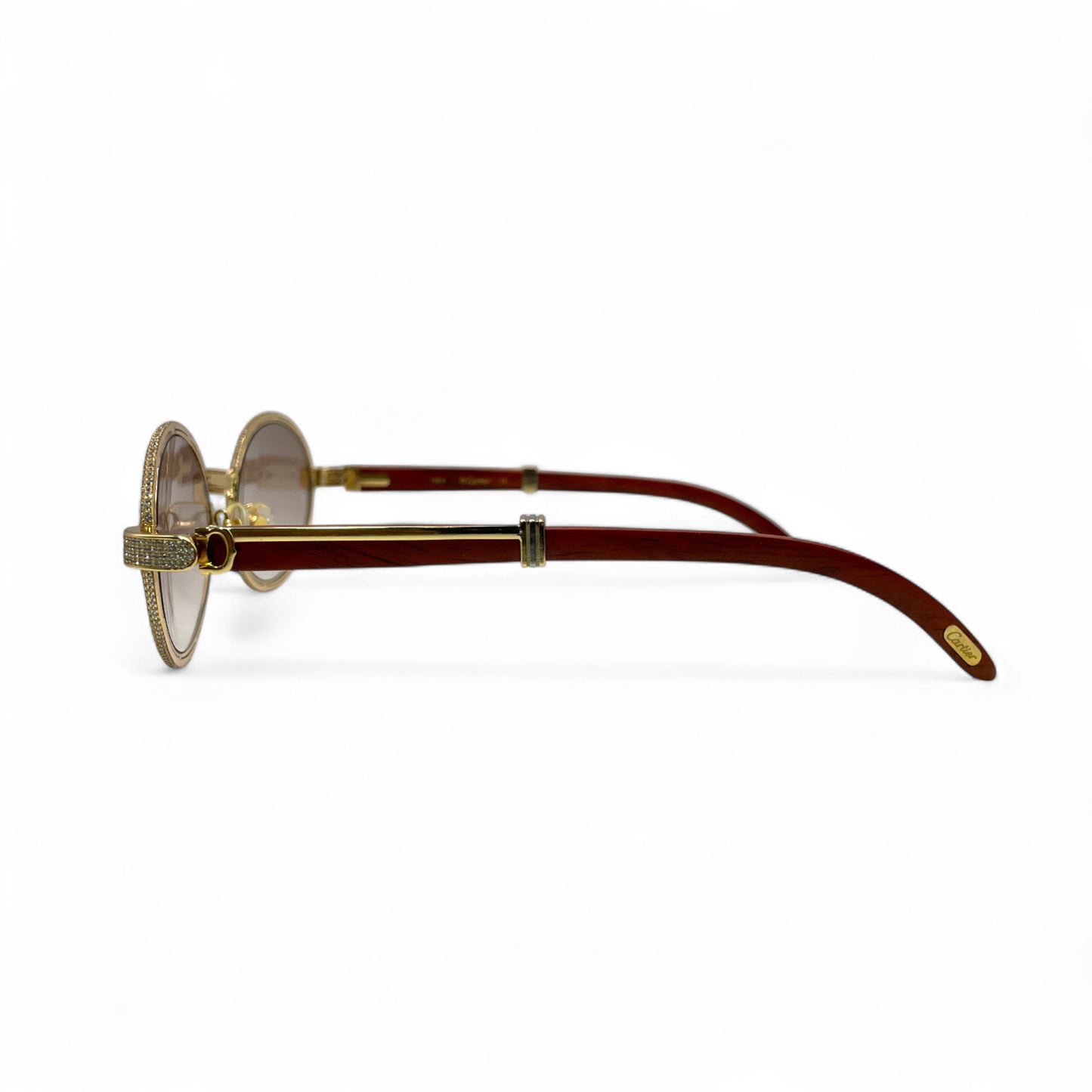 Giverny (Iced) - 55-22 Gold Woods Sunglasses w/ Brown Lenses - Diamonds Set/Frame (90s)