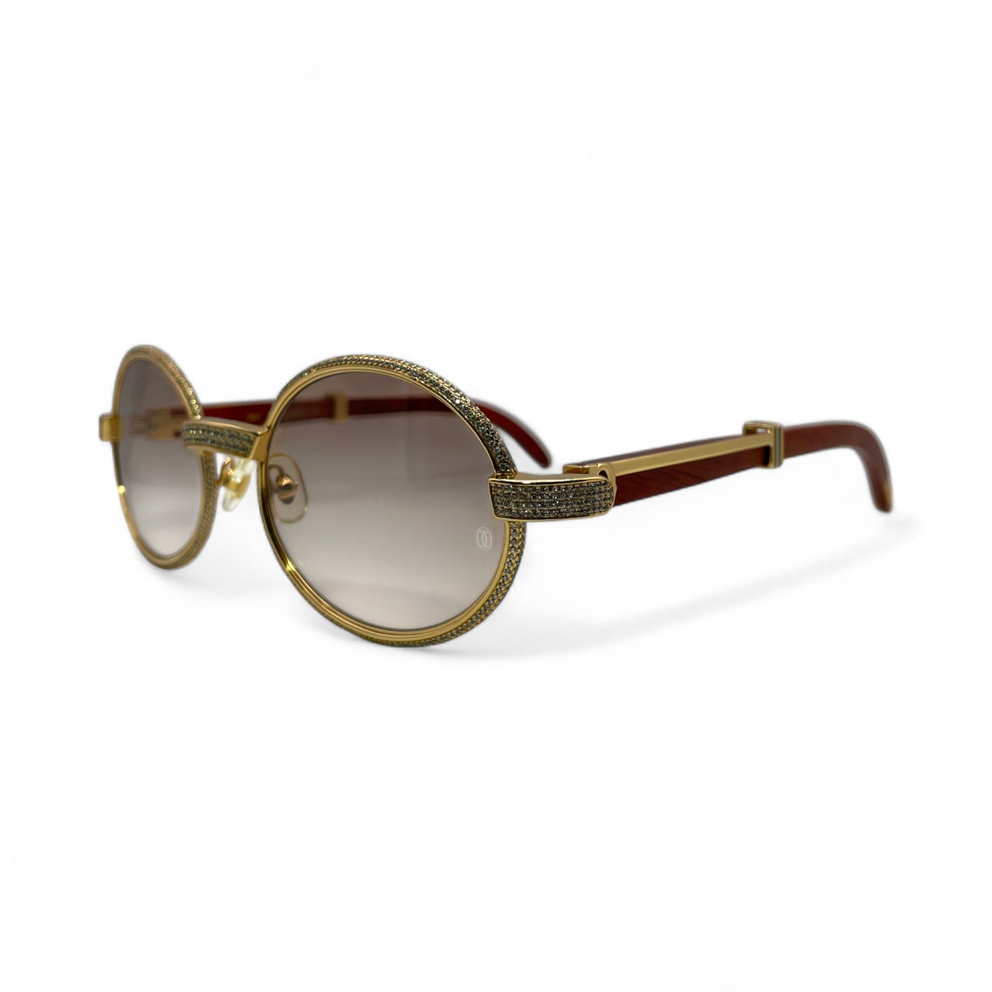 Giverny (Iced) - 55-22 Gold Woods Sunglasses w/ Brown Lenses - Diamonds Set/Frame (90s)