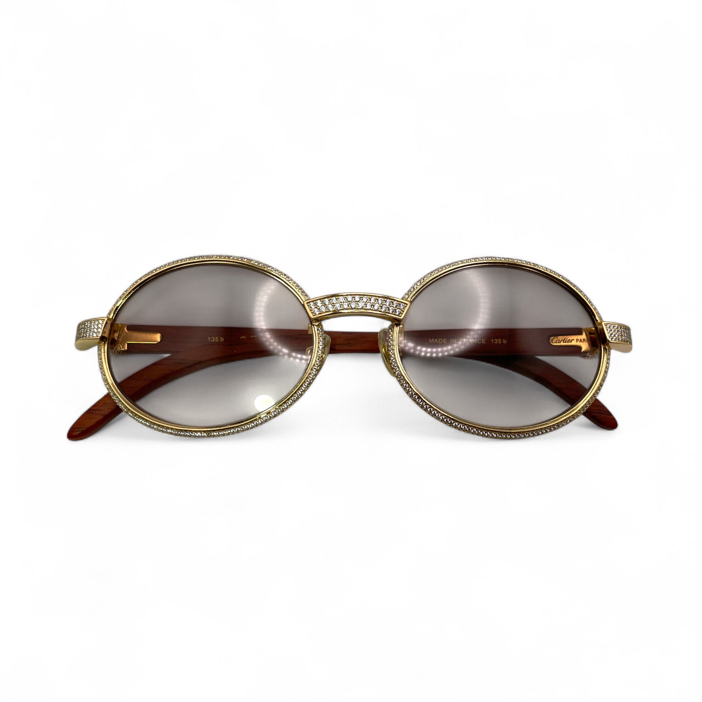 Giverny (Iced) - 55-22 Gold Woods Sunglasses w/ Brown Lenses - Diamonds Set/Frame (90s)