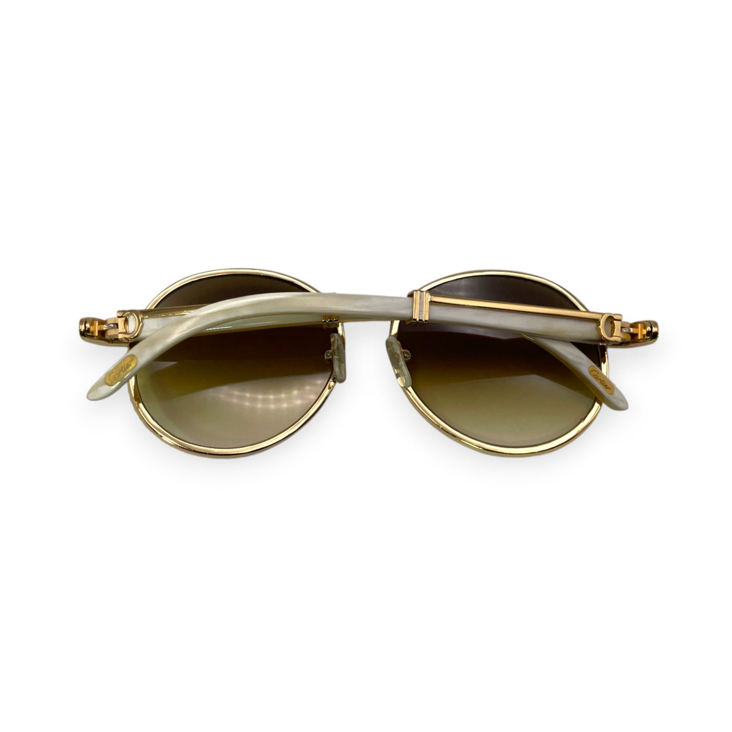 Bagatelle (Iced - CZ) - 56-16 Gold White Genuine Horn Sunglasses w/ Diamond Frame & Olive Brown Lenses
