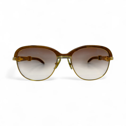 Authentic Cartier Malmaison - 56-16 Gold Woods Sunglasses w/ Hennessy Brown Lenses (90s)