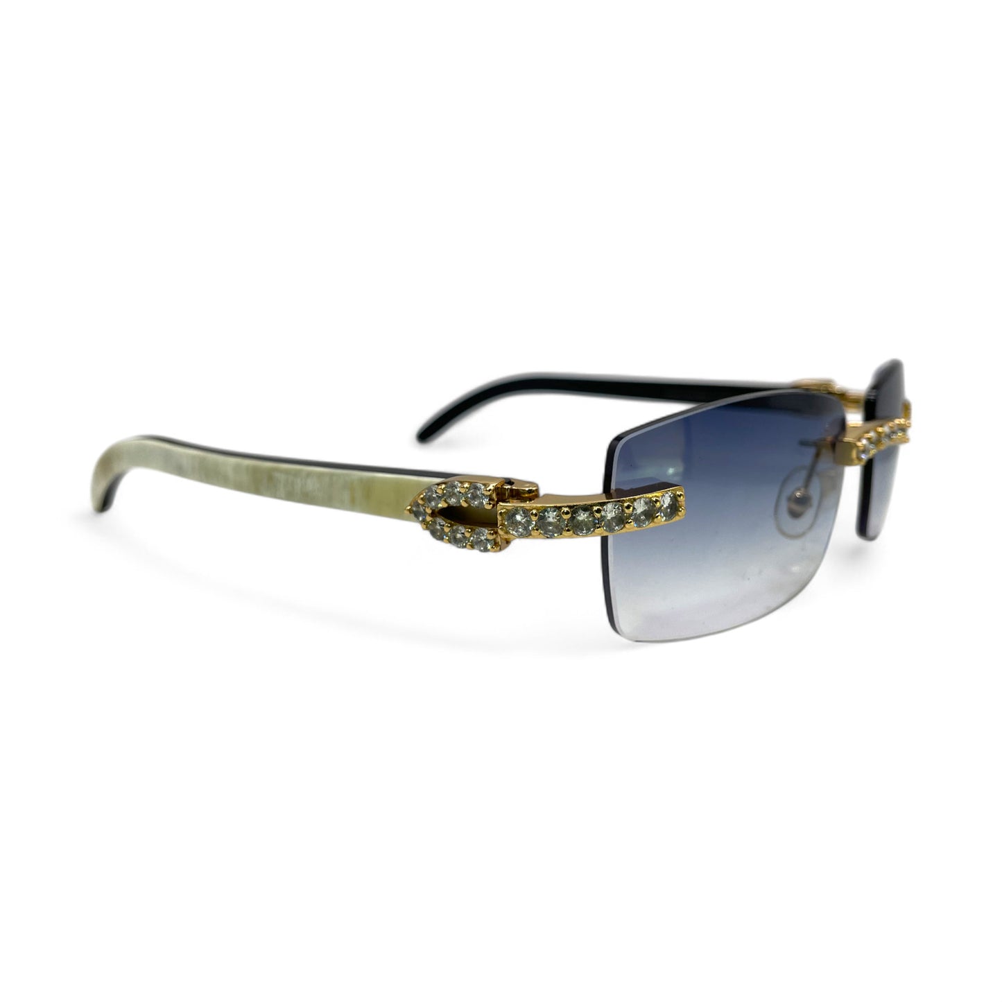C Decor Buffs (Iced - CZ) - Gold White Genuine Horn Sunglasses - Diamonds Sets (2010s)
