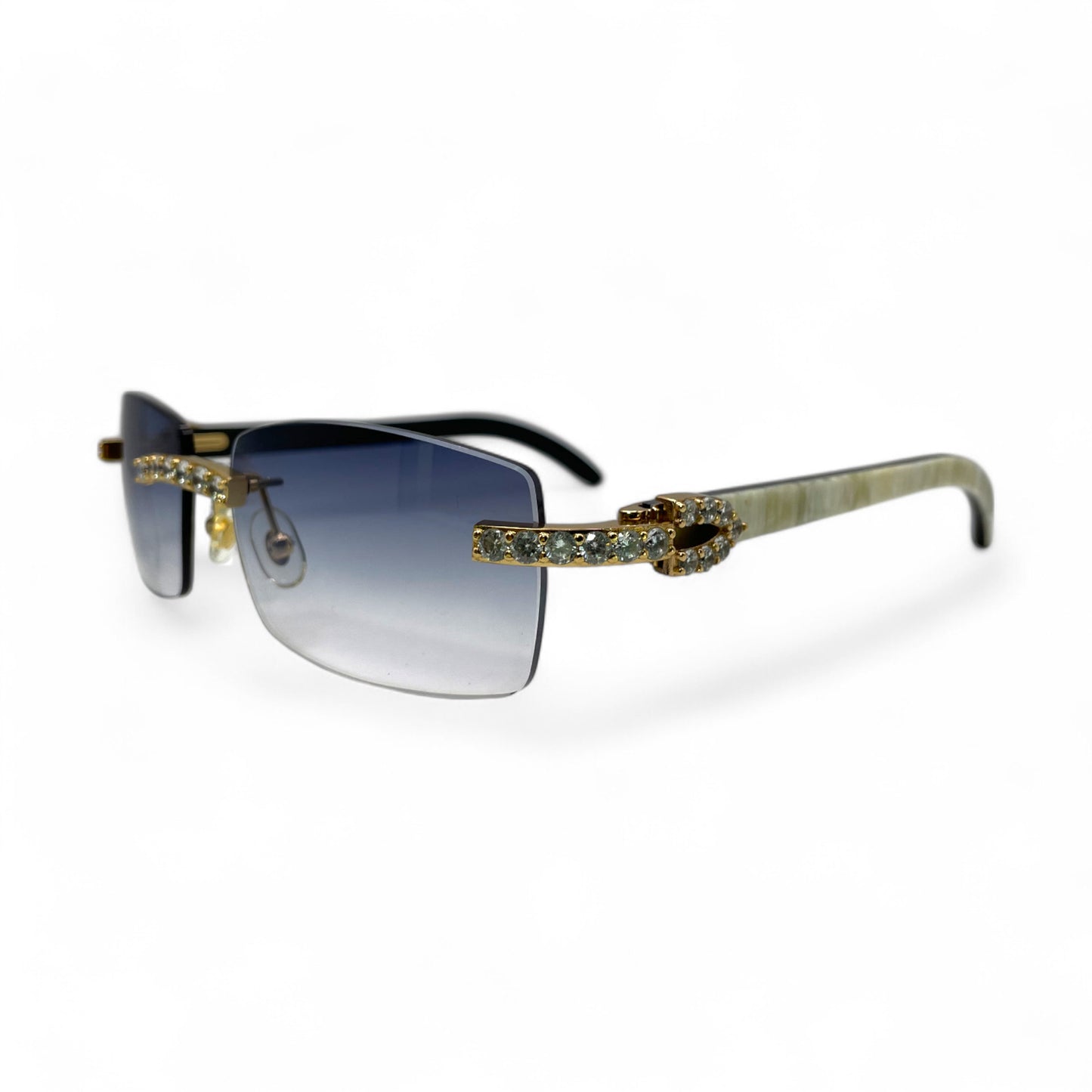 C Decor Buffs (Iced - CZ) - Gold White Genuine Horn Sunglasses - Diamonds Sets (2010s)