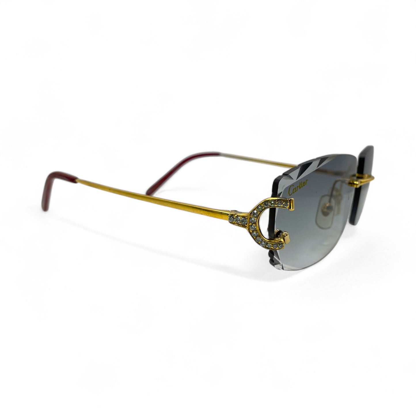 Big C Decor (Iced) - Gold Wires Sunglasses w/ Dark Gray Lenses (Diamond Cut) - 3pc Diamonds Prong Set (2010s)