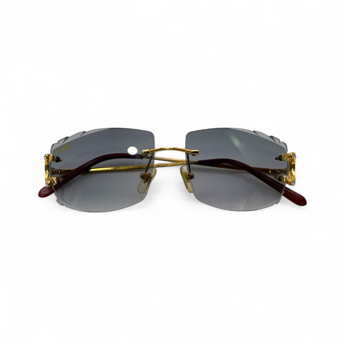 Big C Decor (Iced) - Gold Wires Sunglasses w/ Dark Gray Lenses (Diamond Cut) - 3pc Diamonds Prong Set (2010s)