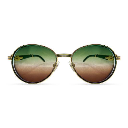 Bagatelle - 55-18 Gold Green Woods Sunglasses w/ Green to Brown Fade Lenses (90s)