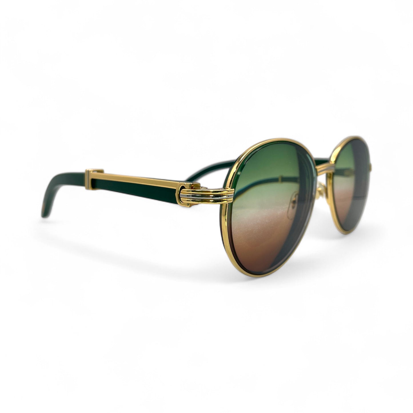 Bagatelle - 55-18 Gold Green Woods Sunglasses w/ Green to Brown Fade Lenses (90s)