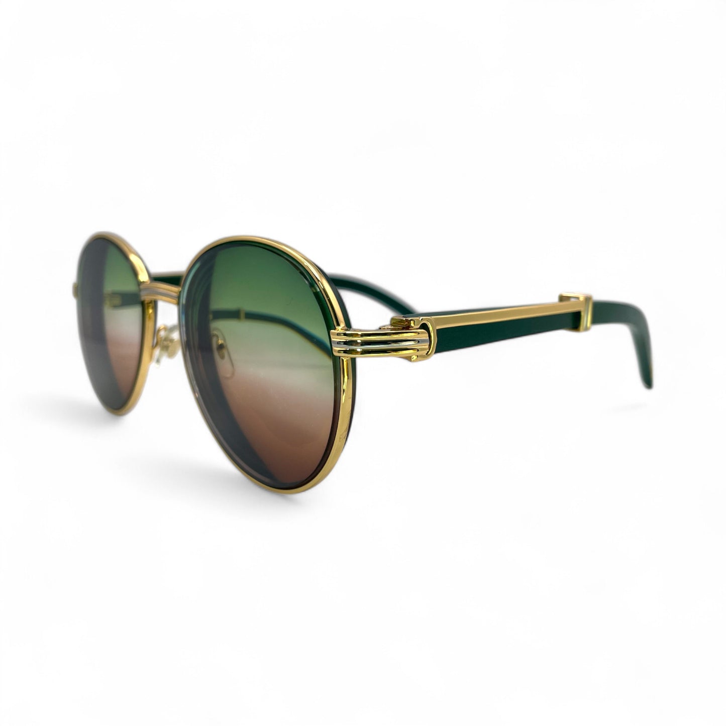 Bagatelle - 55-18 Gold Green Woods Sunglasses w/ Green to Brown Fade Lenses (90s)