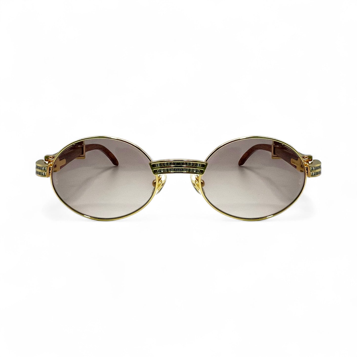 Giverny (Iced) - 55-22 Gold Woods Sunglasses w/ Brown Lenses - Diamonds Set/Frame (90s)