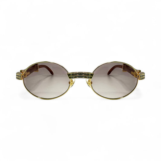 Giverny (Iced) - 55-22 Gold Woods Sunglasses w/ Brown Lenses - Diamonds Set/Frame (90s)