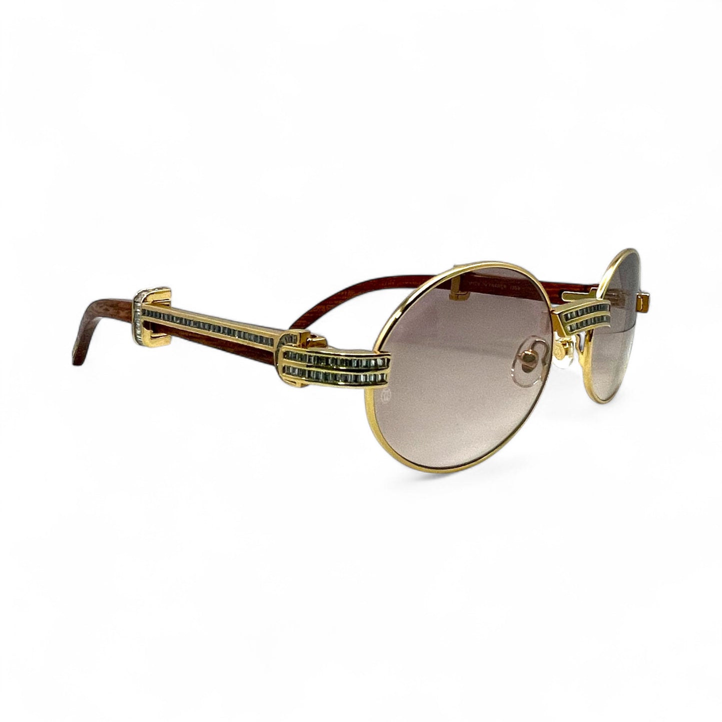 Giverny (Iced) - 55-22 Gold Woods Sunglasses w/ Brown Lenses - Diamonds Set/Frame (90s)
