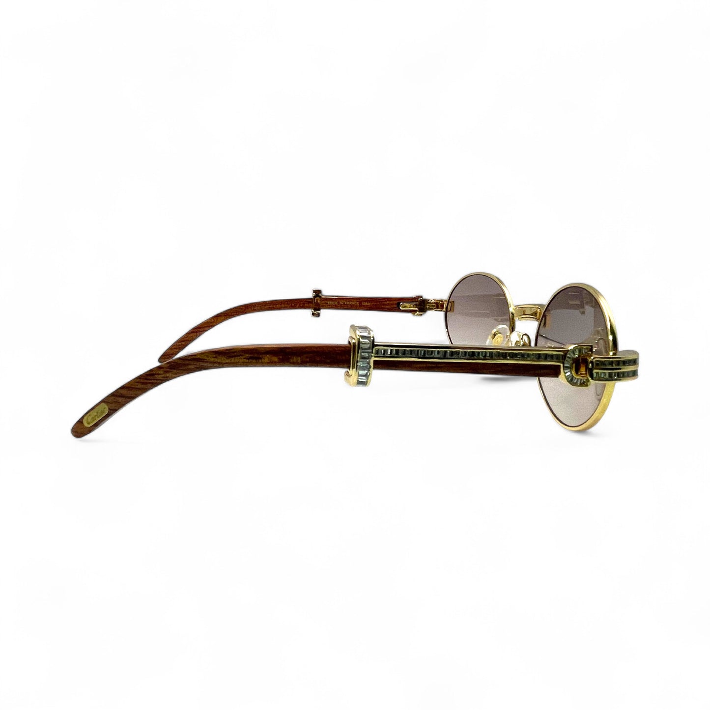 Giverny (Iced) - 55-22 Gold Woods Sunglasses w/ Brown Lenses - Diamonds Set/Frame (90s)