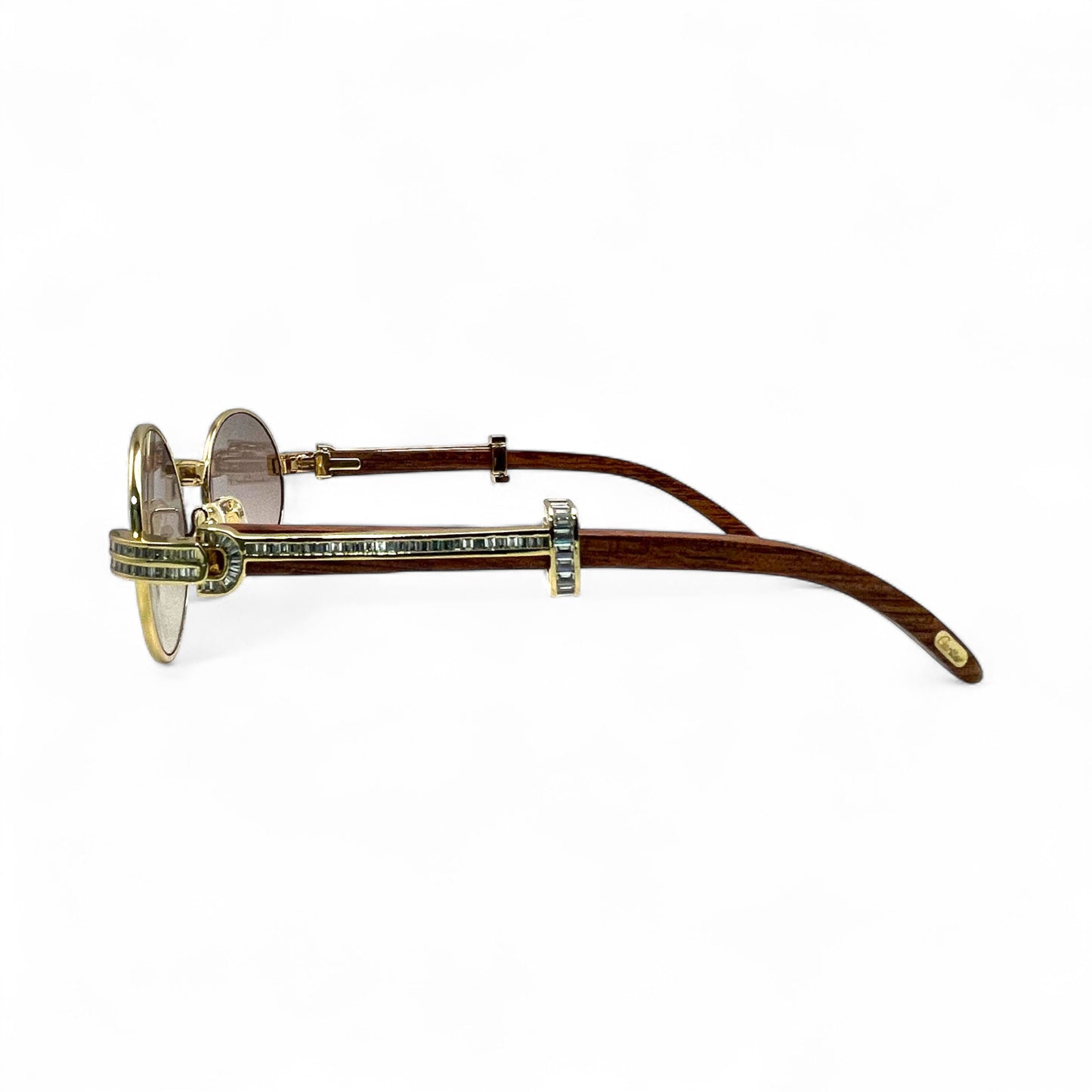 Giverny (Iced) - 55-22 Gold Woods Sunglasses w/ Brown Lenses - Diamonds Set/Frame (90s)