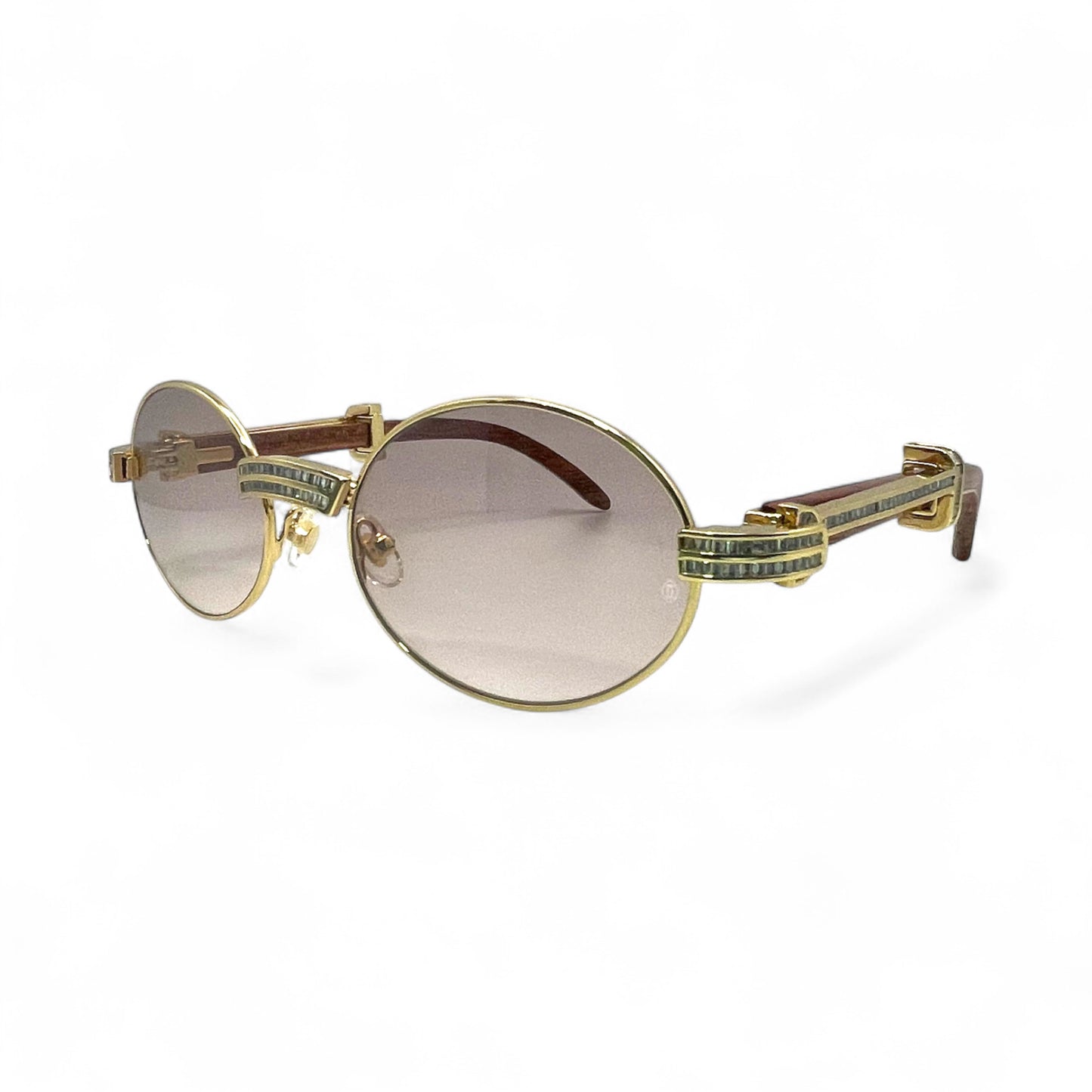 Giverny (Iced) - 55-22 Gold Woods Sunglasses w/ Brown Lenses - Diamonds Set/Frame (90s)