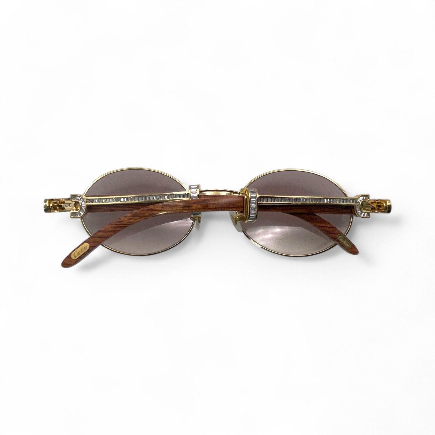 Giverny (Iced) - 55-22 Gold Woods Sunglasses w/ Brown Lenses - Diamonds Set/Frame (90s)
