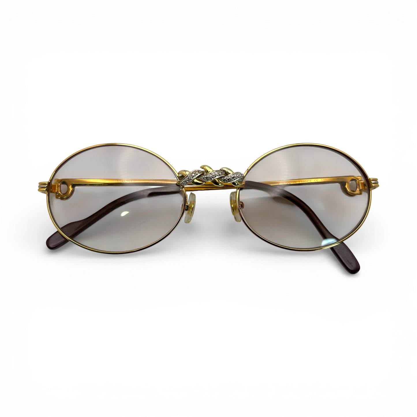 Saint Honore (Iced) 55-22 Gold Wires w/ Light Brown Oval Lenses - Diamonds X-Link Set (90s) - Luxury Optical
