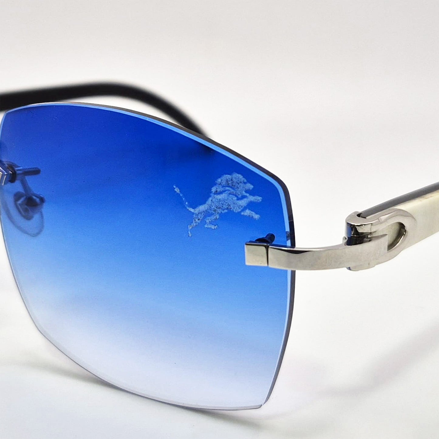 C Decor "Detroit Lions" - Silver Marbles/Buffs Sunglasses w/ Custom Cobalt Blue Lenses (2025)