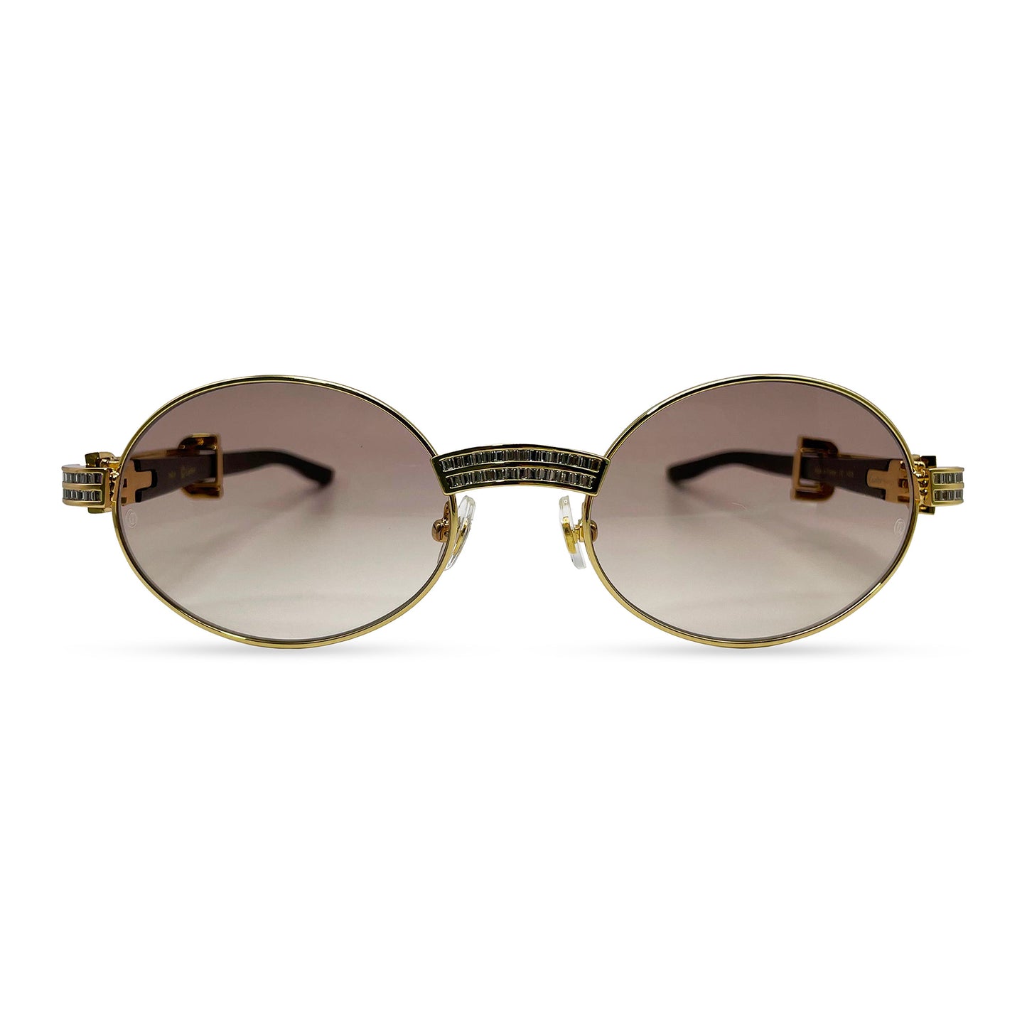 Giverny - Gold Black Buffs Sunglasses w/ Brown Lenses & Diamonds DB Channel Set