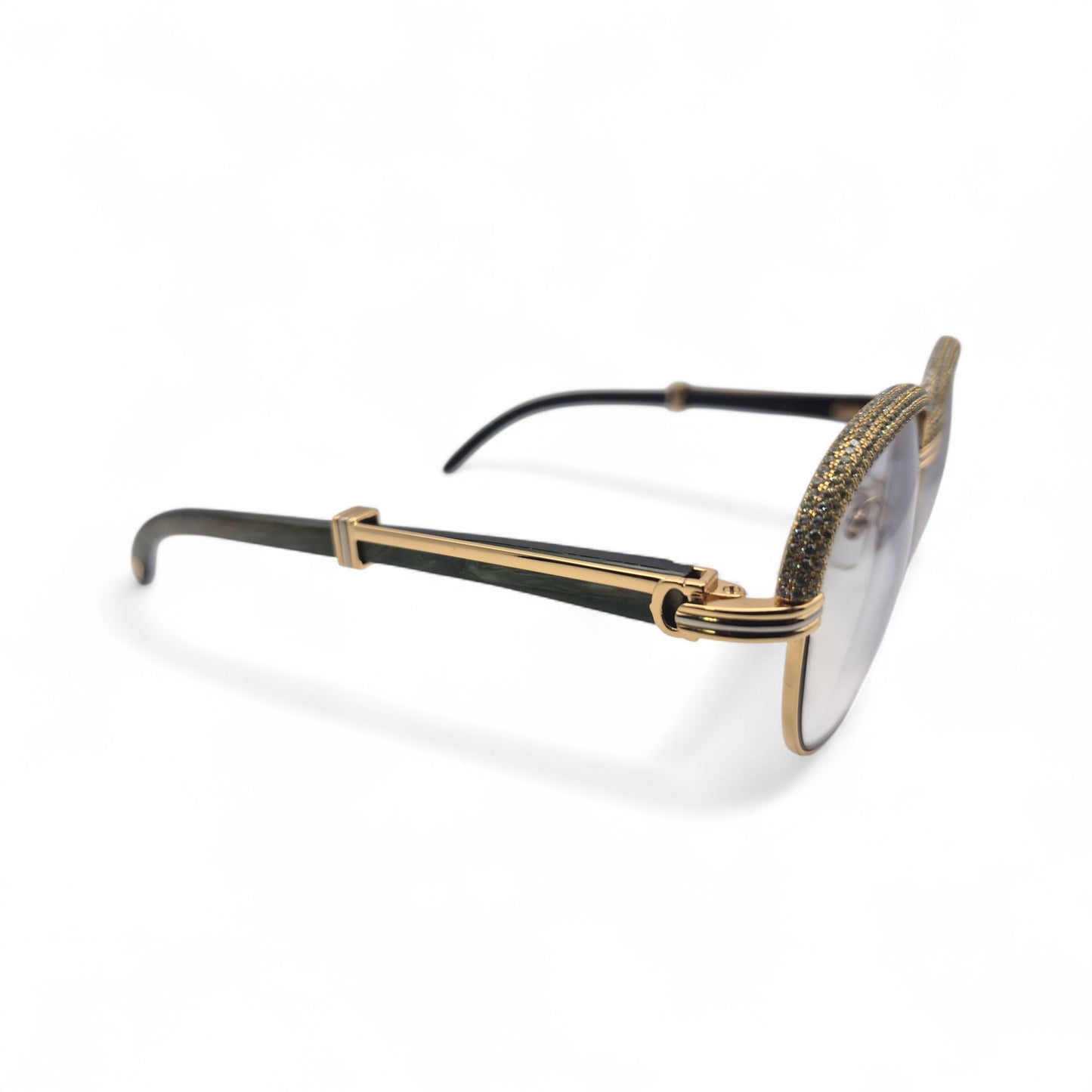 Malmaison - 56-16 Gold Green Woods Sunglasses w/ Diamond Frame & Light Gray Lenses
