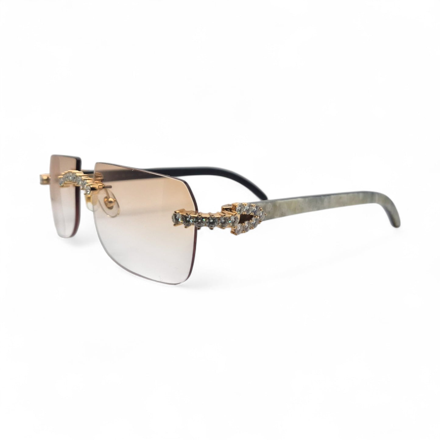 C Decor Buffs (Iced - CZ) - Gold White Genuine Horn Sunglasses - Diamonds Sets (2010s)
