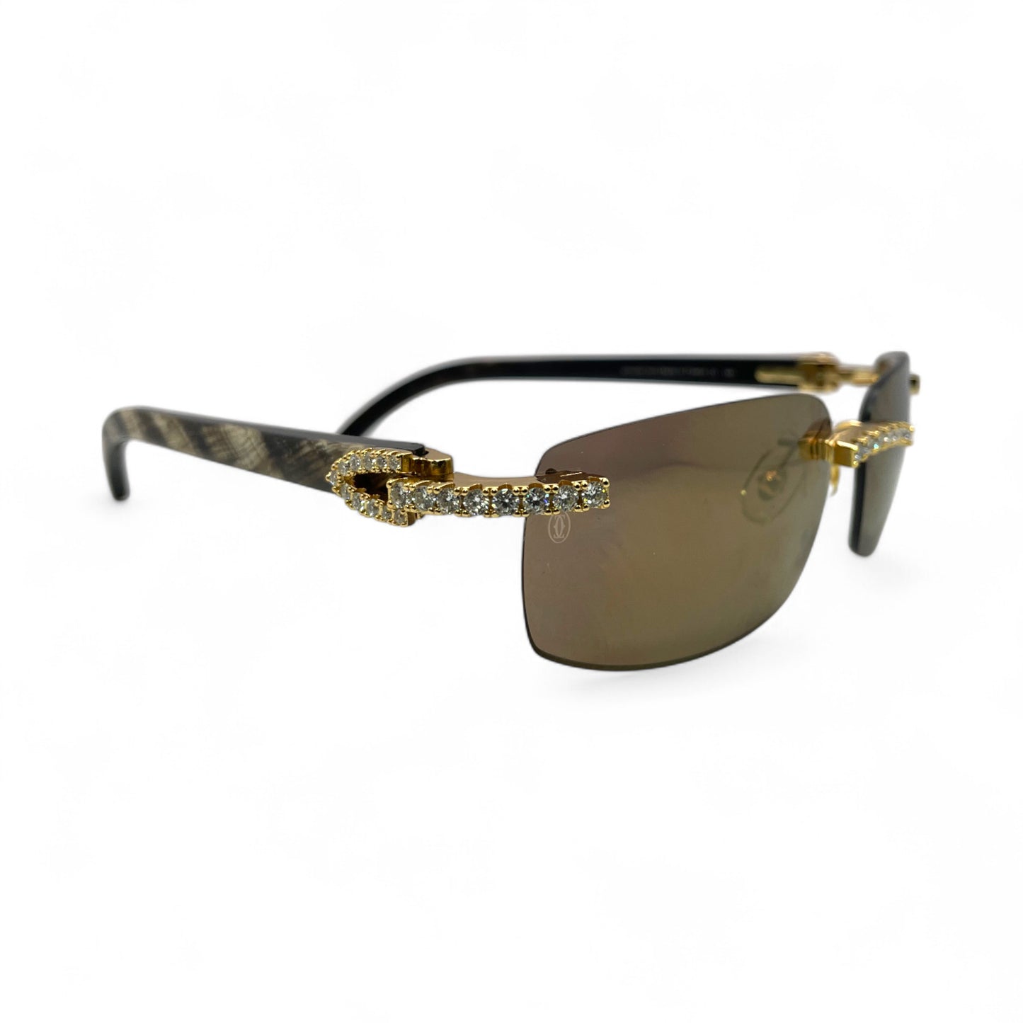 CT0046S C Decor Buffs (Iced - Moissanite) - Gold Genuine White Horn Sunglasses w/ Moissanite Diamonds Prong Set (2010s)