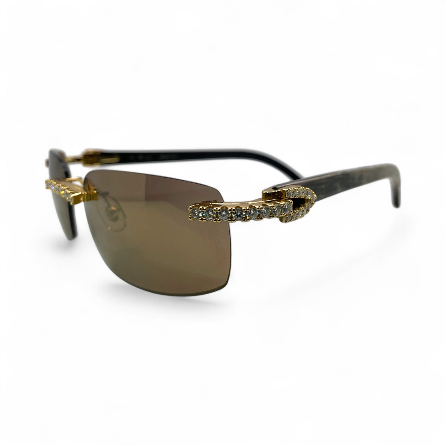 CT0046S C Decor Buffs (Iced - Moissanite) - Gold Genuine White Horn Sunglasses w/ Moissanite Diamonds Prong Set (2010s)