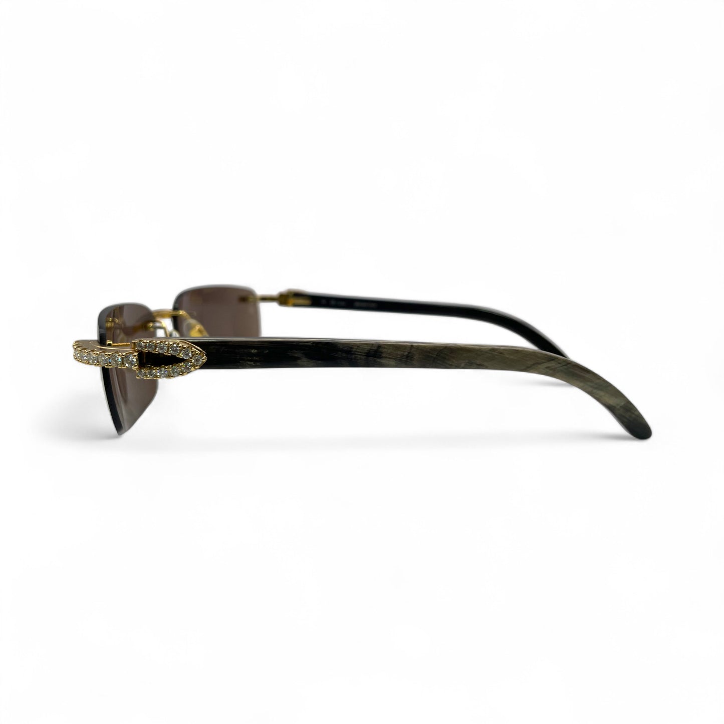 CT0046S C Decor Buffs (Iced - Moissanite) - Gold Genuine White Horn Sunglasses w/ Moissanite Diamonds Prong Set (2010s)