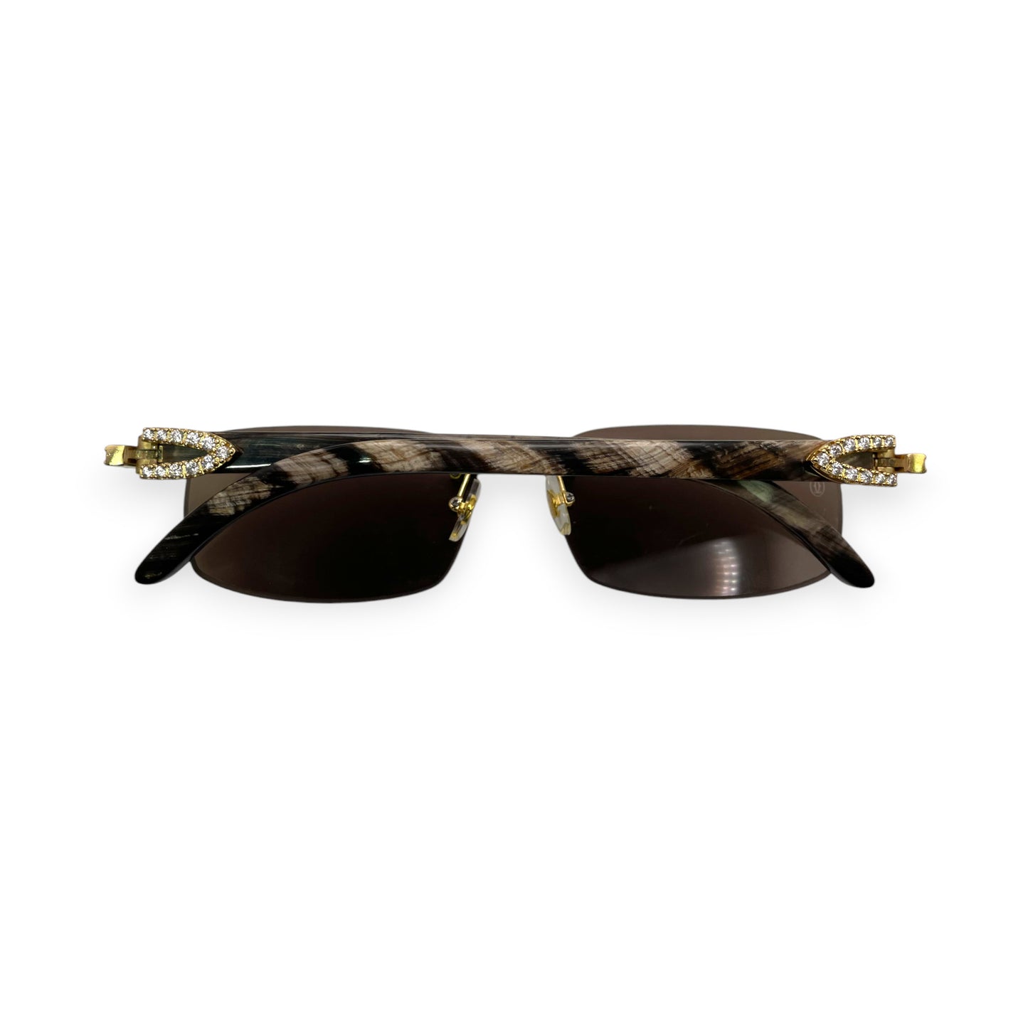 CT0046S C Decor Buffs (Iced - Moissanite) - Gold Genuine White Horn Sunglasses w/ Moissanite Diamonds Prong Set (2010s)