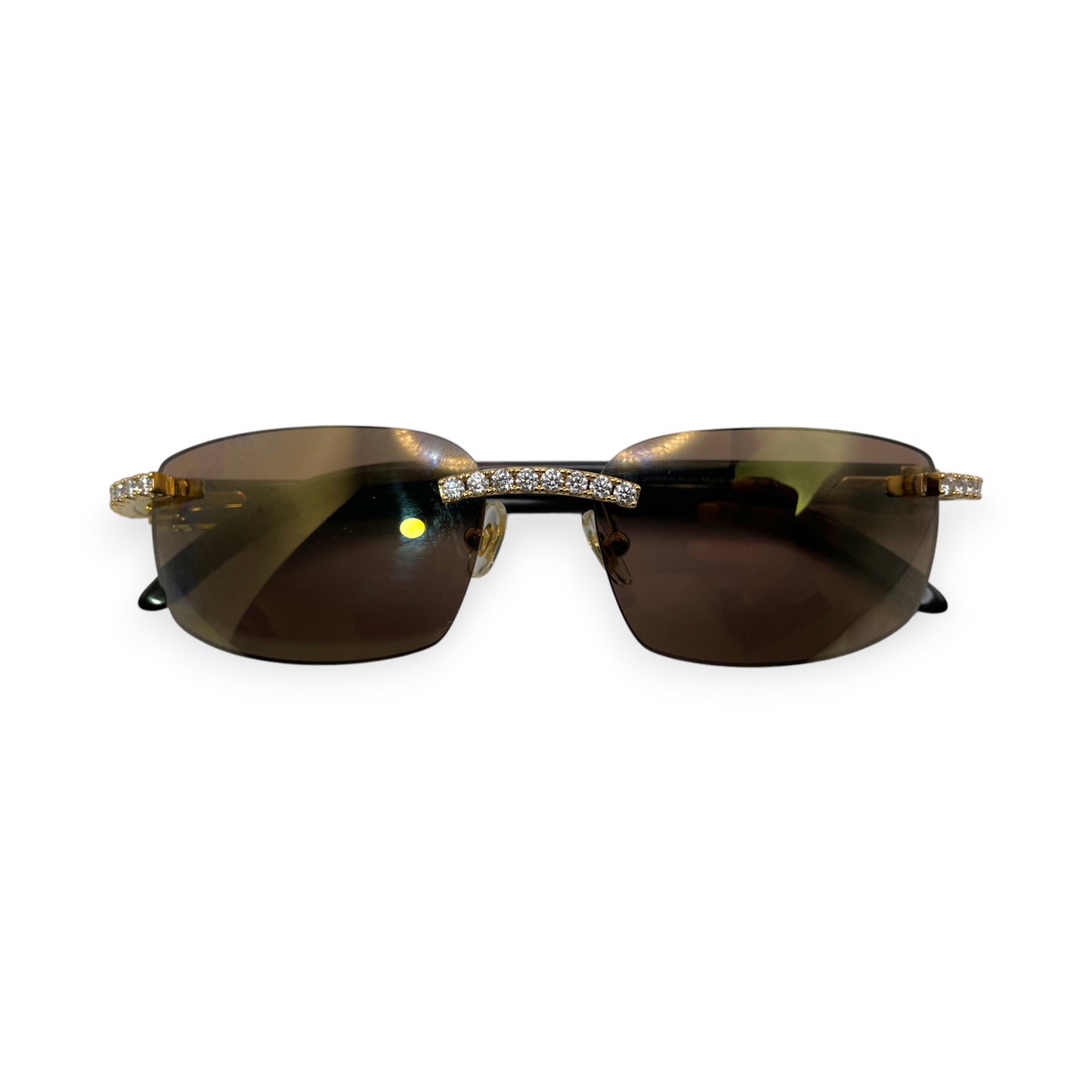 CT0046S C Decor Buffs (Iced - Moissanite) - Gold Genuine White Horn Sunglasses w/ Moissanite Diamonds Prong Set (2010s)
