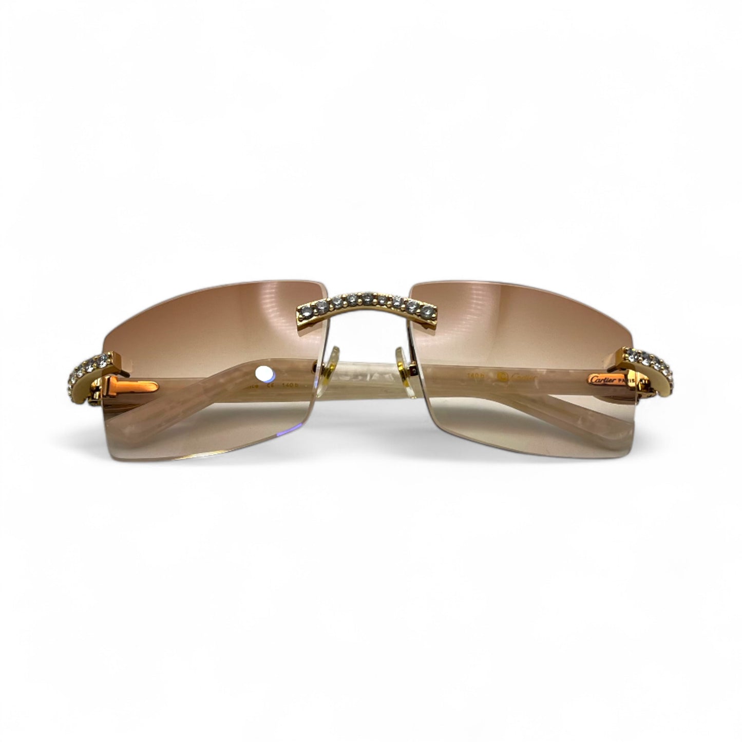 C Decor Marbles (Iced) - Gold White Marbles Sunglasses w/ Clear Lenses - Diamonds Prong Set (2010s)