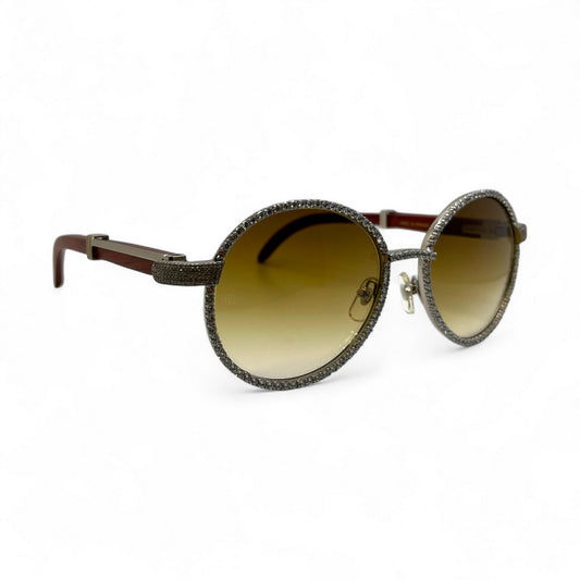 Bagatelle (Iced - CZ) - 56-16 Silver Woods Sunglasses w/ Full Diamond Frame