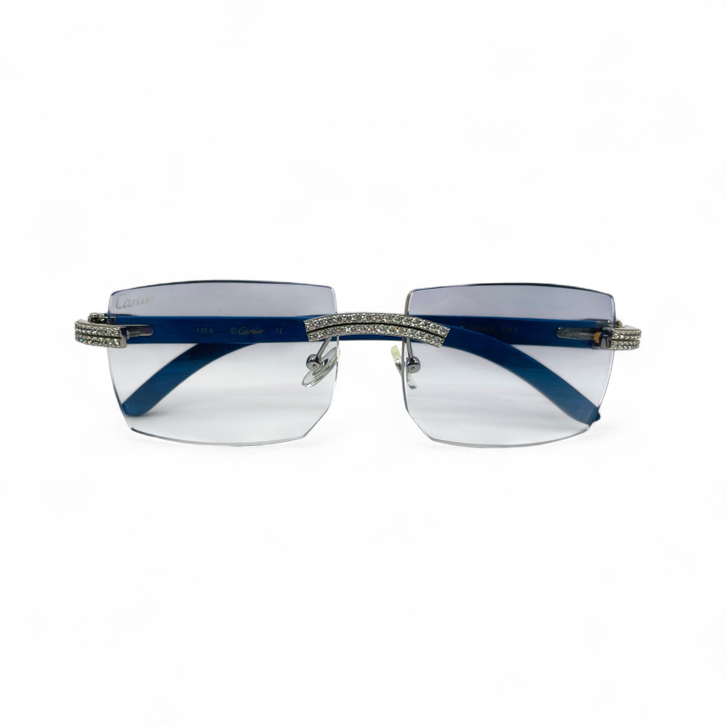 C Decor Woods (Iced - Moissanite) - Silver Blue Woods Sunglasses w/ Moissanite Diamonds Double Row Set (2020s)