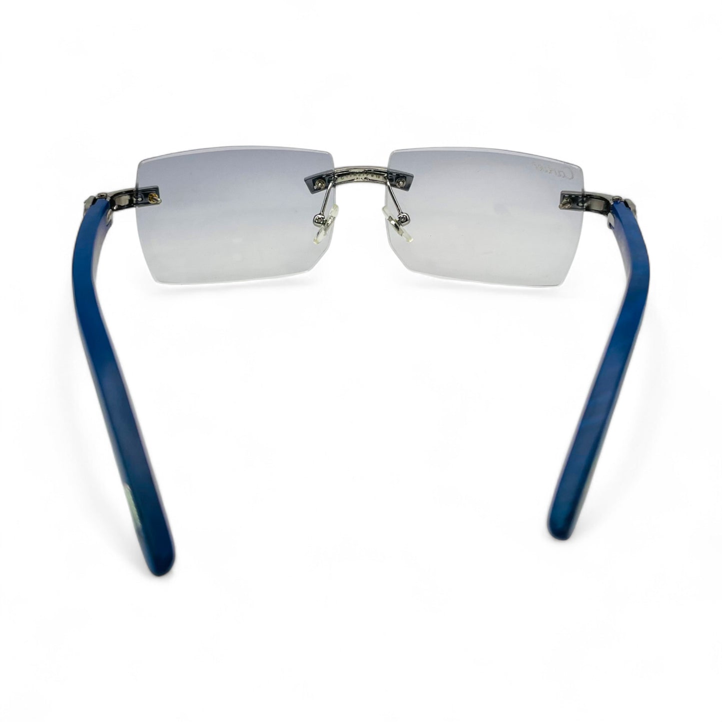 C Decor Woods (Iced - Moissanite) - Silver Blue Woods Sunglasses w/ Moissanite Diamonds Double Row Set (2020s)