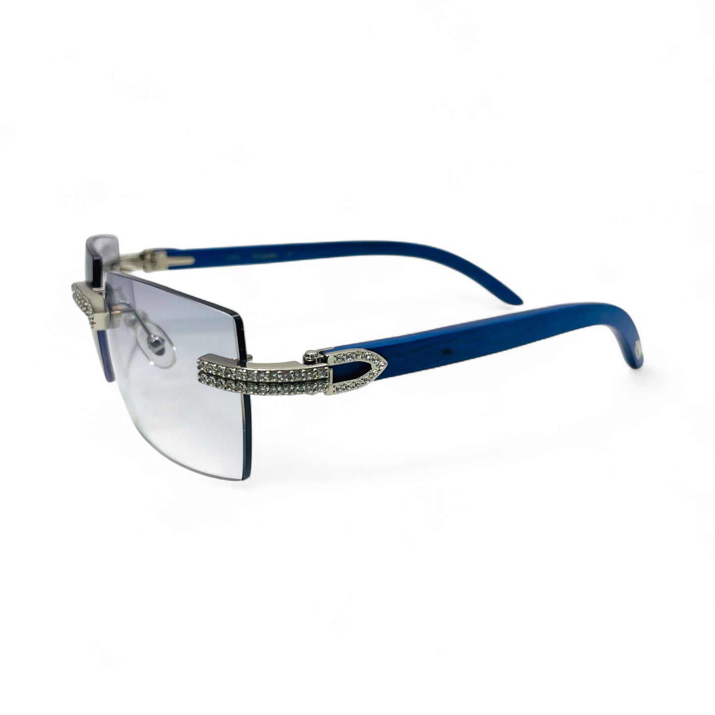 C Decor Woods (Iced - Moissanite) - Silver Blue Woods Sunglasses w/ Moissanite Diamonds Double Row Set (2020s)