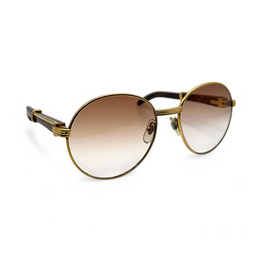 Authentic Cartier Bagatelle - 55-18 Vintage Gold Woods Sunglasses w/ Brown Lenses (90s) - Luxury Optical
