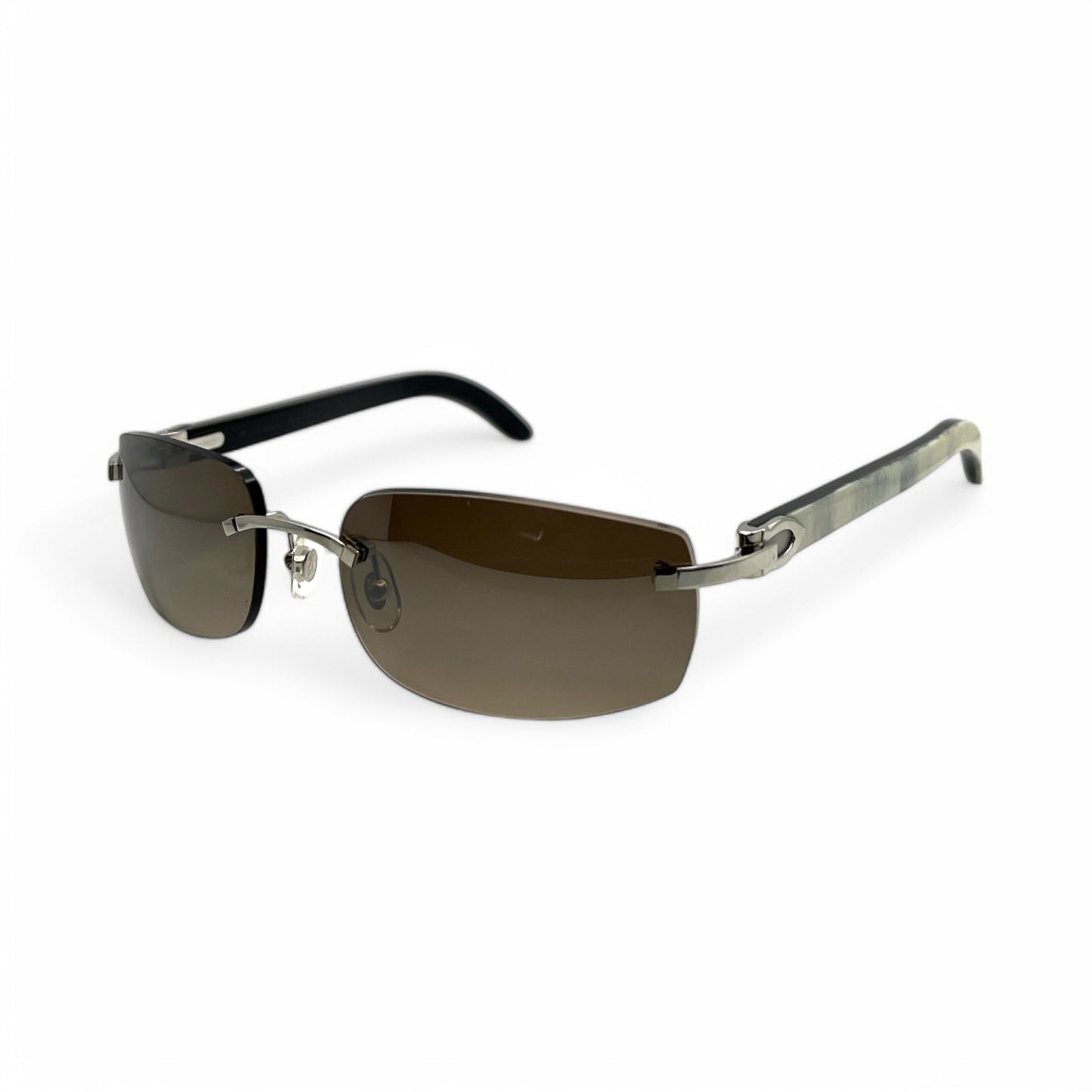 (2010s) Cartier CT0046S - C Decor White Horn/Woods w/ Dark Brown Lenses - Authentic Sunglasses