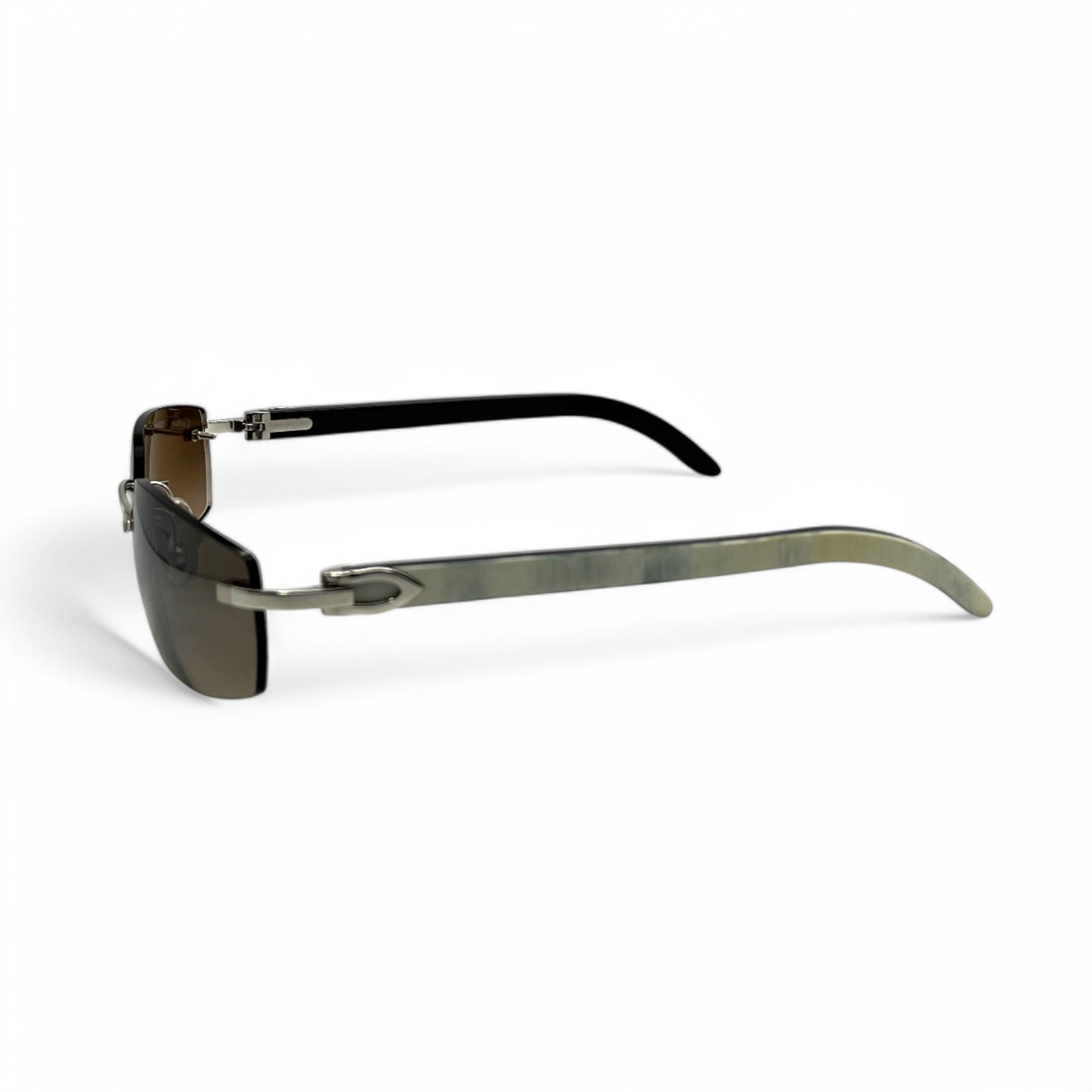 (2010s) Cartier CT0046S - C Decor White Horn/Woods w/ Dark Brown Lenses - Authentic Sunglasses