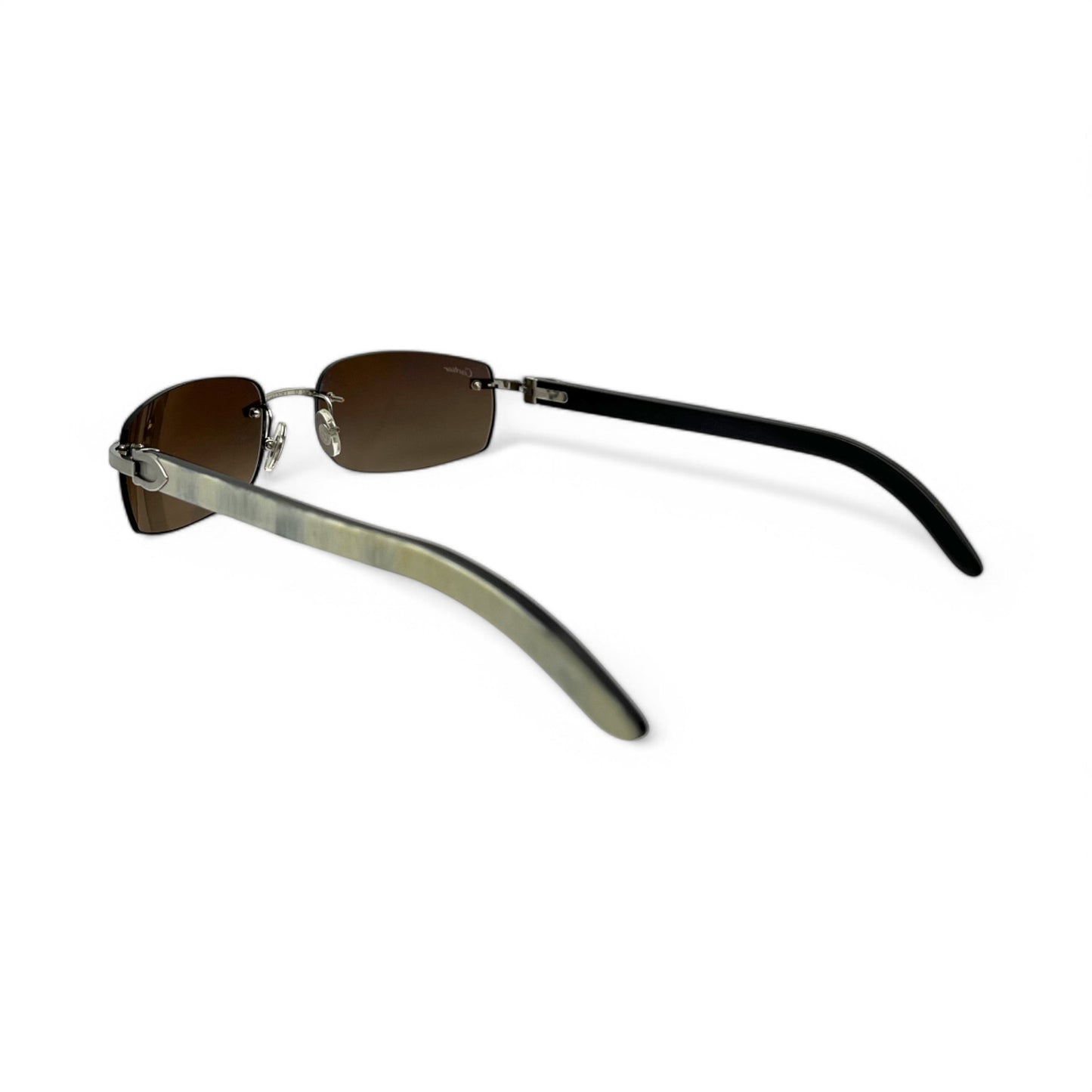 (2010s) Cartier CT0046S - C Decor White Horn/Woods w/ Dark Brown Lenses - Authentic Sunglasses