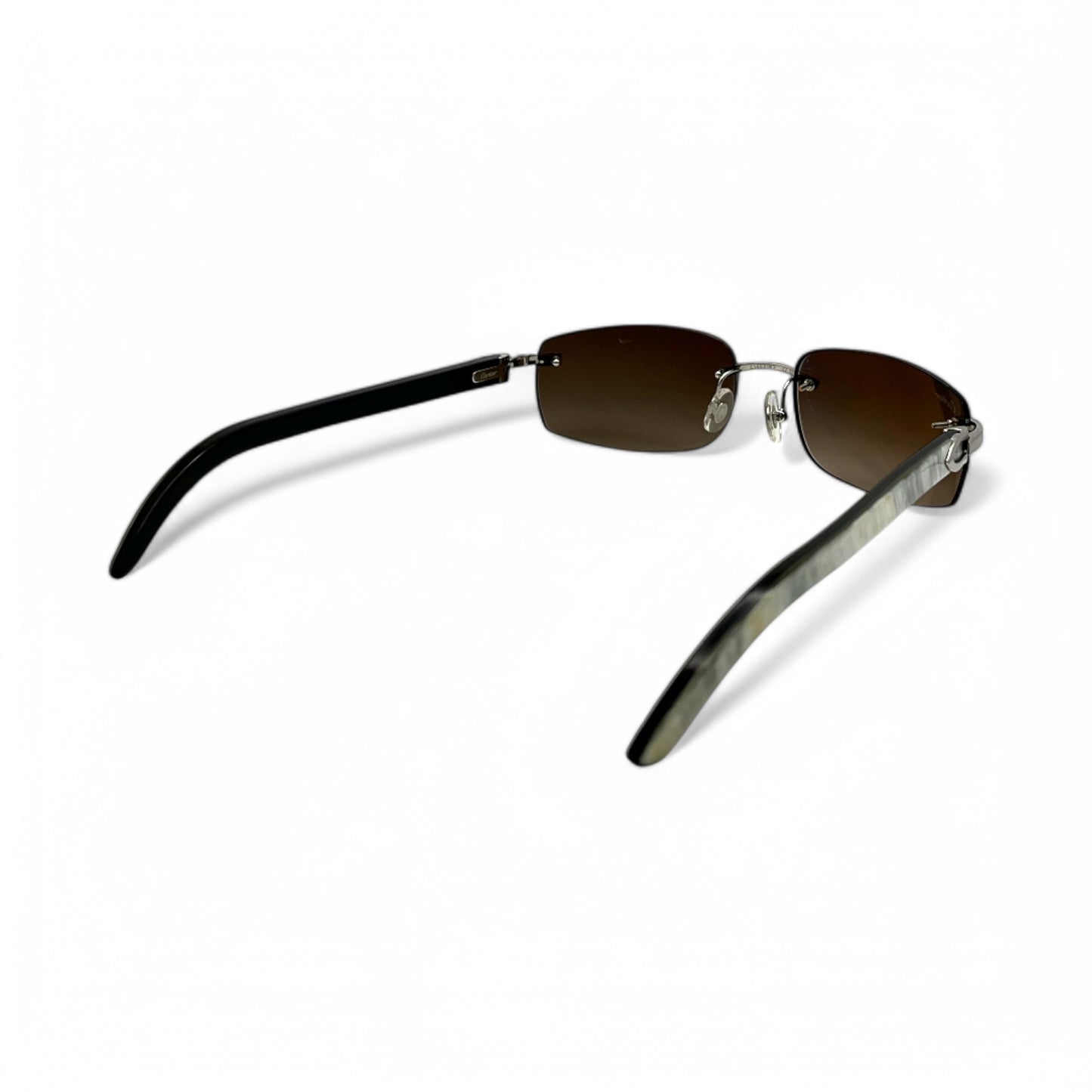 (2010s) Cartier CT0046S - C Decor White Horn/Woods w/ Dark Brown Lenses - Authentic Sunglasses