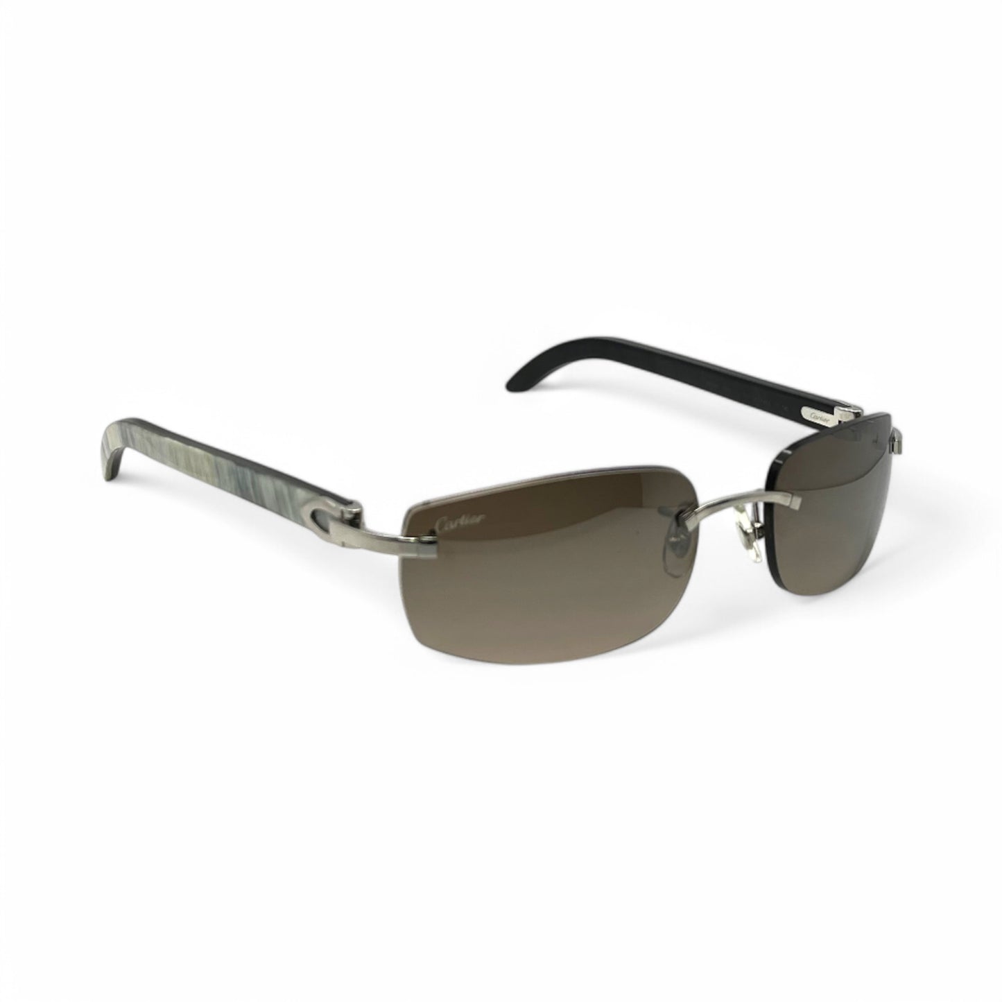 (2010s) Cartier CT0046S - C Decor White Horn/Woods w/ Dark Brown Lenses - Authentic Sunglasses