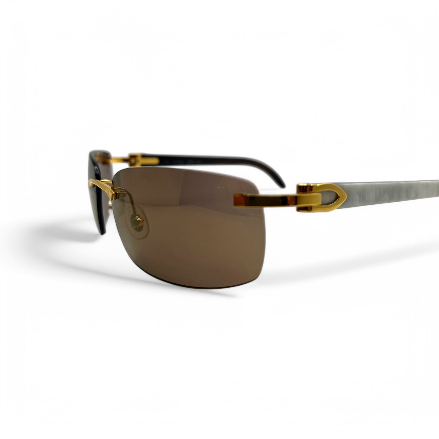 (2010s) Cartier CT0046S - C Decor White Horn/Woods w/ Dark Brown Lenses - Authentic Sunglasses