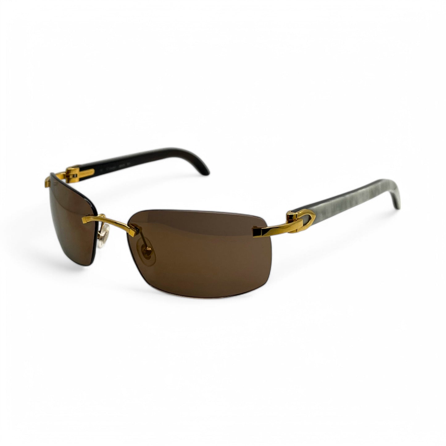 (2010s) Cartier CT0046S - C Decor White Horn/Woods w/ Dark Brown Lenses - Authentic Sunglasses