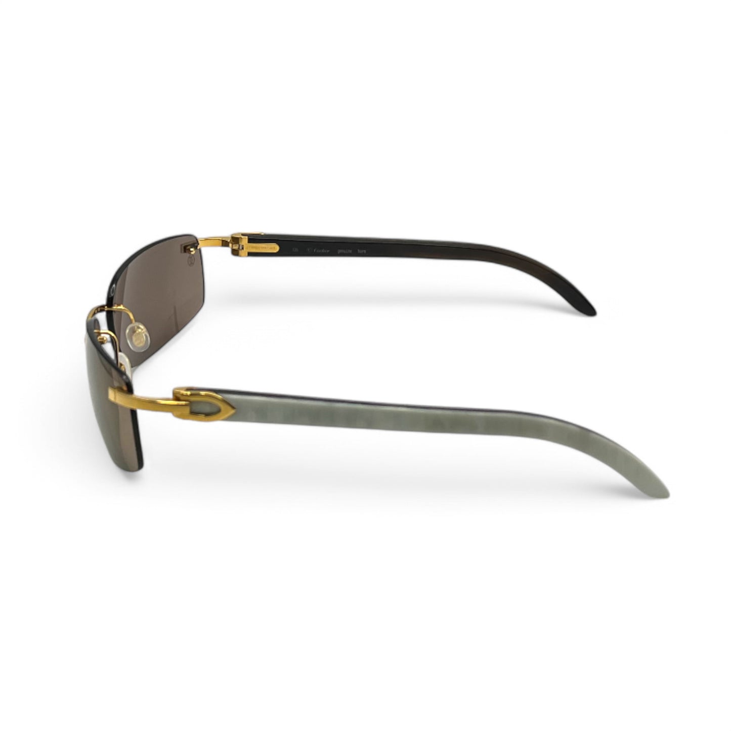 (2010s) Cartier CT0046S - C Decor White Horn/Woods w/ Dark Brown Lenses - Authentic Sunglasses